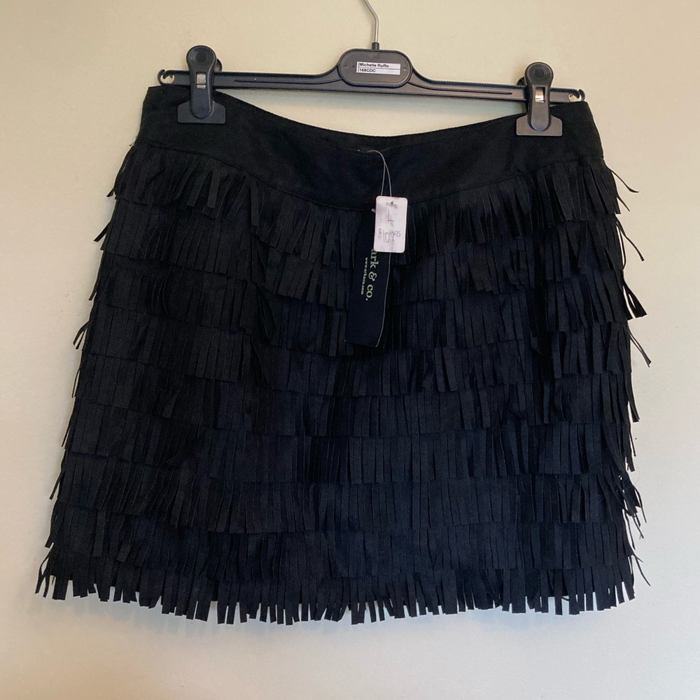 NWT Ark & Co Black Fringe Mini Skirt, L